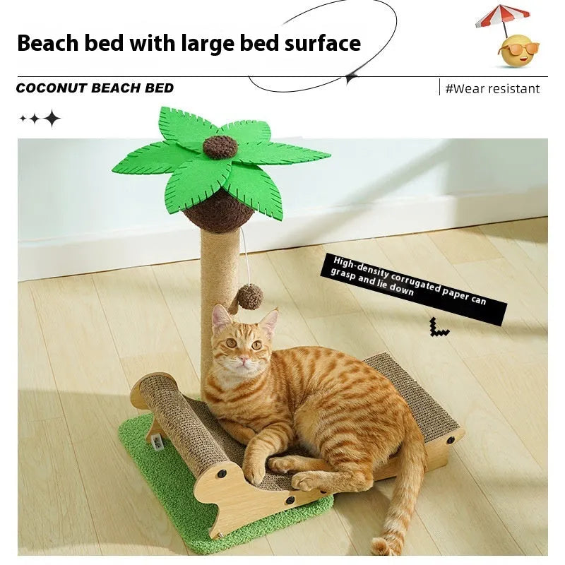 Wooden beach chair design cat climbing frame with hemp scratching mats and enclosed nest areas