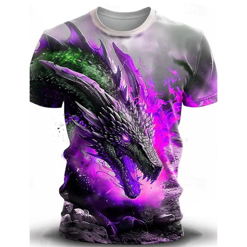 Men's short-sleeved T-shirt with 3D wind dragon graphic print on milk silk fabric