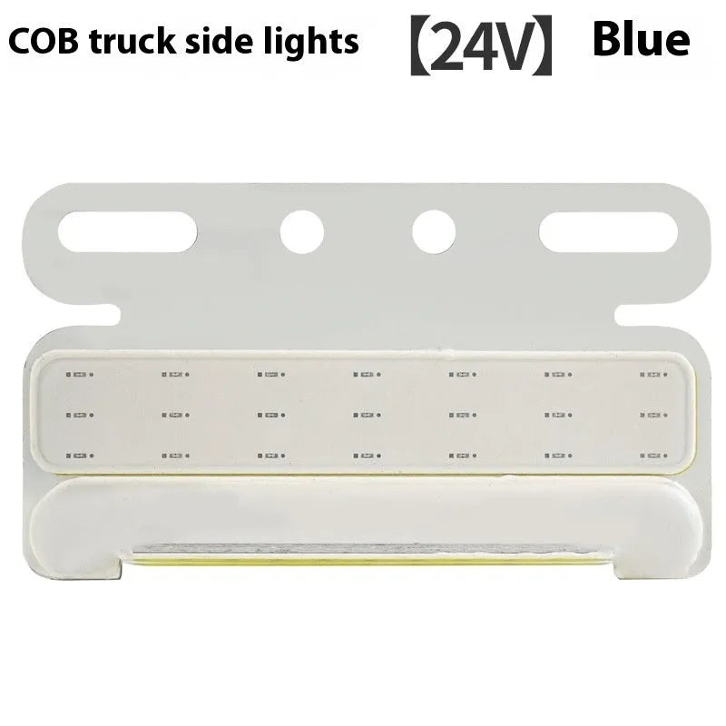 COB LED truck side light in aluminium housing for 12V 24V vehicles, shown in multiple colour options.