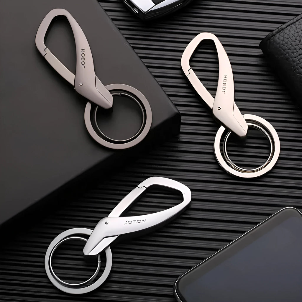 Zinc alloy double ring car key waist hanging chain in black chrome or nickel colour
