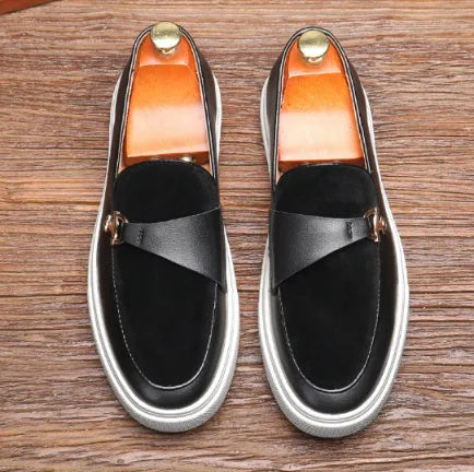 Plus size men's business casual board shoes in brown with flat heel, round toe, and rubber sole