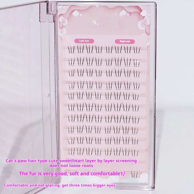 Kitten's paw lower eyelash extensions with 12-row segmented design and pointed tail style