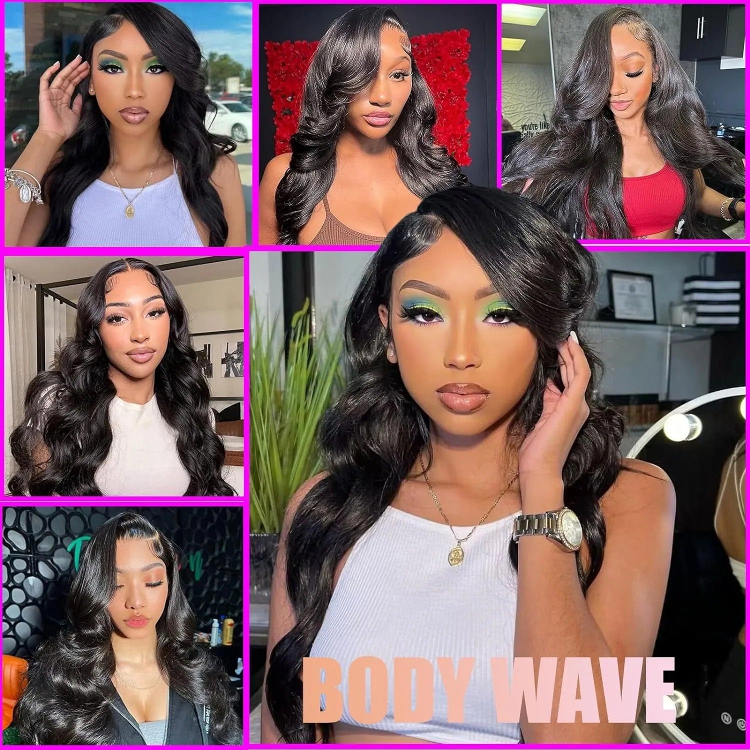 Black medium large wave full-head synthetic wig with curly hair texture