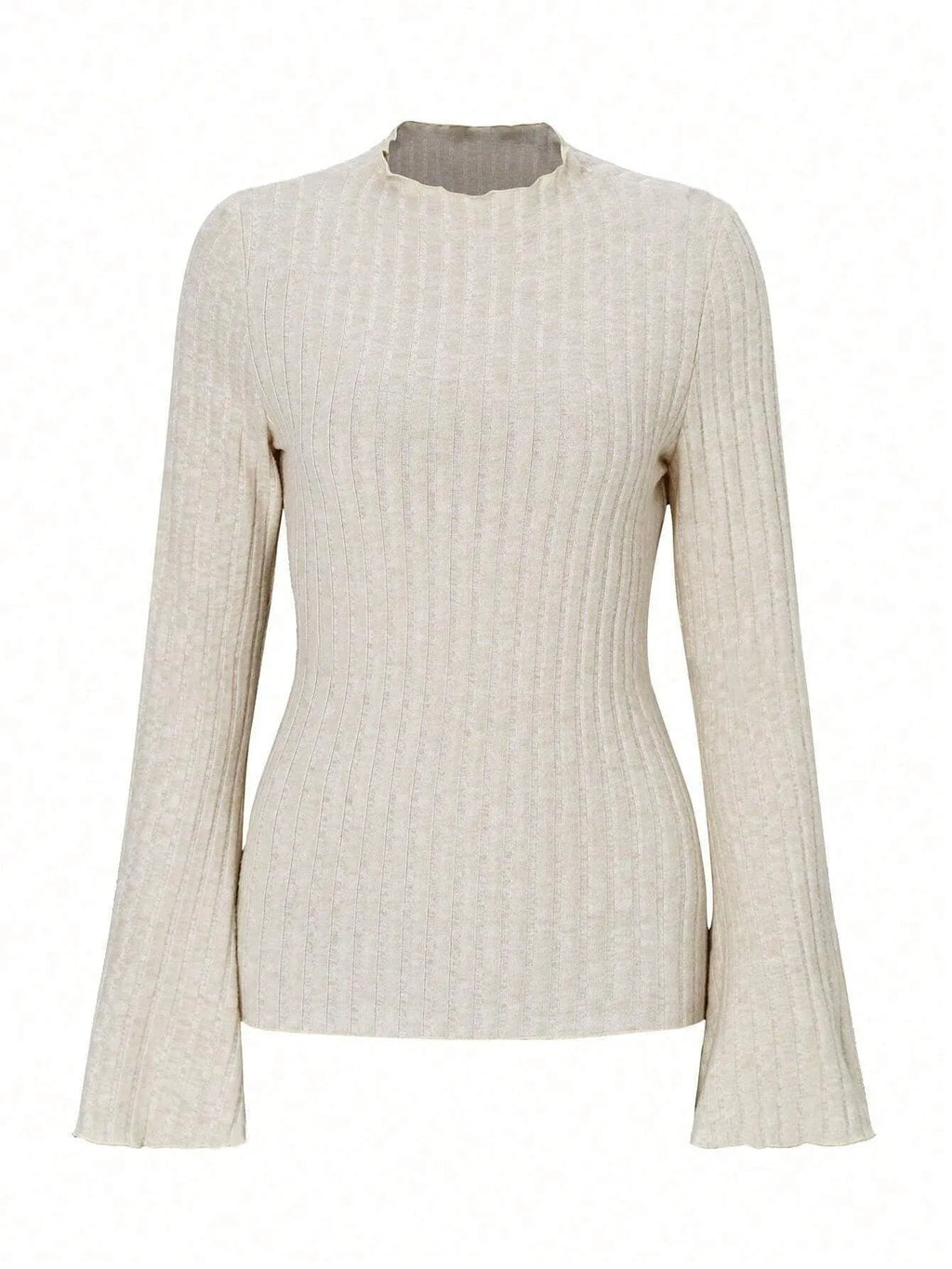 Long sleeve round neck top in brushed polyester with lantern sleeves and sunken stripe pattern