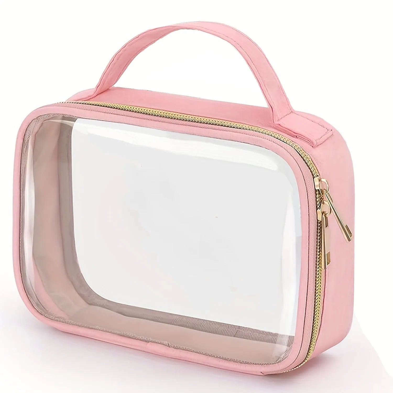 Clear PVC wash bag with chain handle for lipstick storage, shown in leopard print colour.