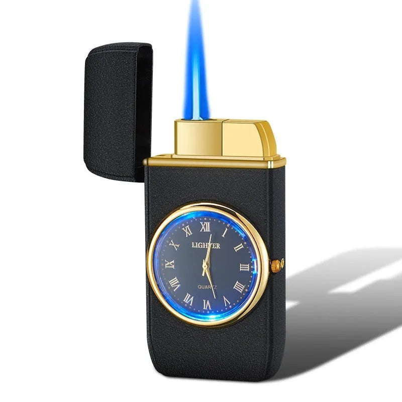 Multifunctional electronic watch cigarette lighter with LED lamp in metal body showing different finish options
