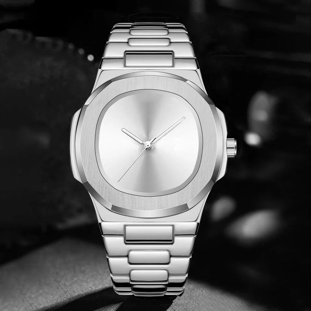 Men's waterproof quartz watch in silver with 15mm case and business style