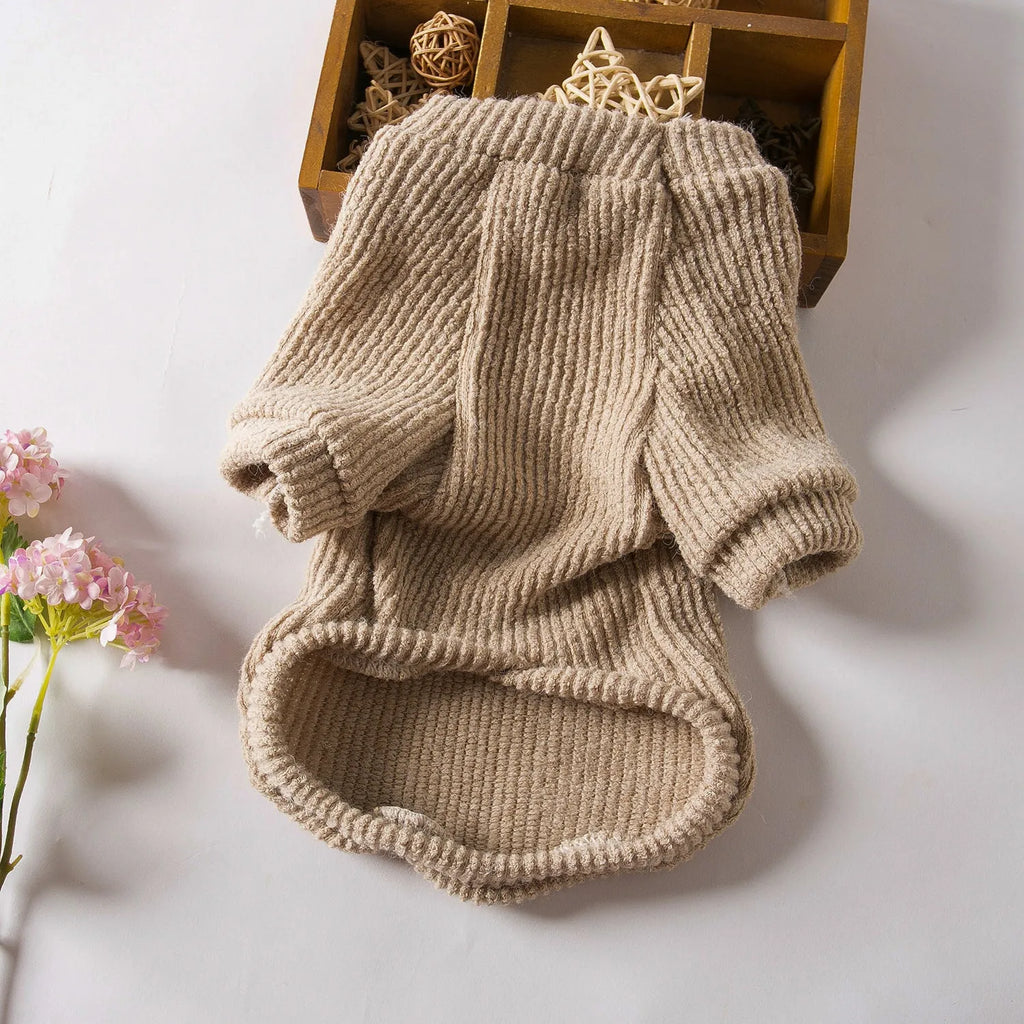 Brown cloth dog sweater pullover for small breeds in sizes XS to XL