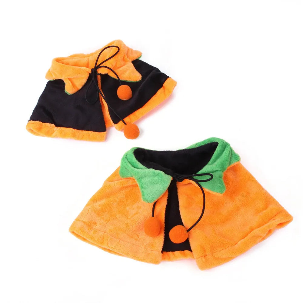 Orange reversible plush Halloween cloak for a dog or cat with pumpkin design.