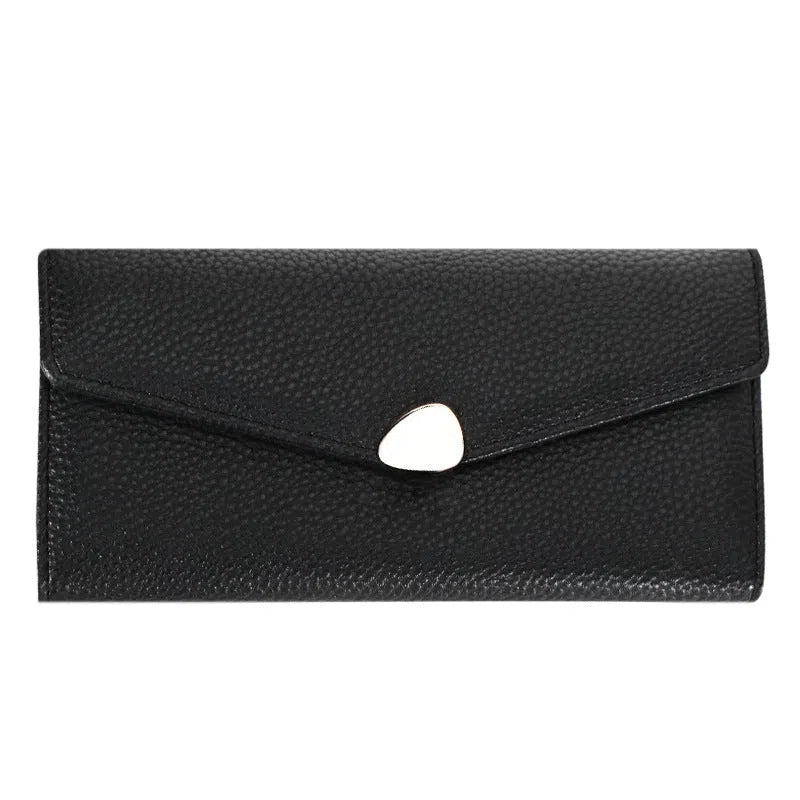 Women's lychee-pattern PU leather clutch wallet in solid colour with patchwork detail