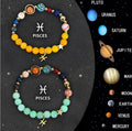 Two natural stone beaded bracelets with Chinese zodiac animal charms on an adjustable cord.