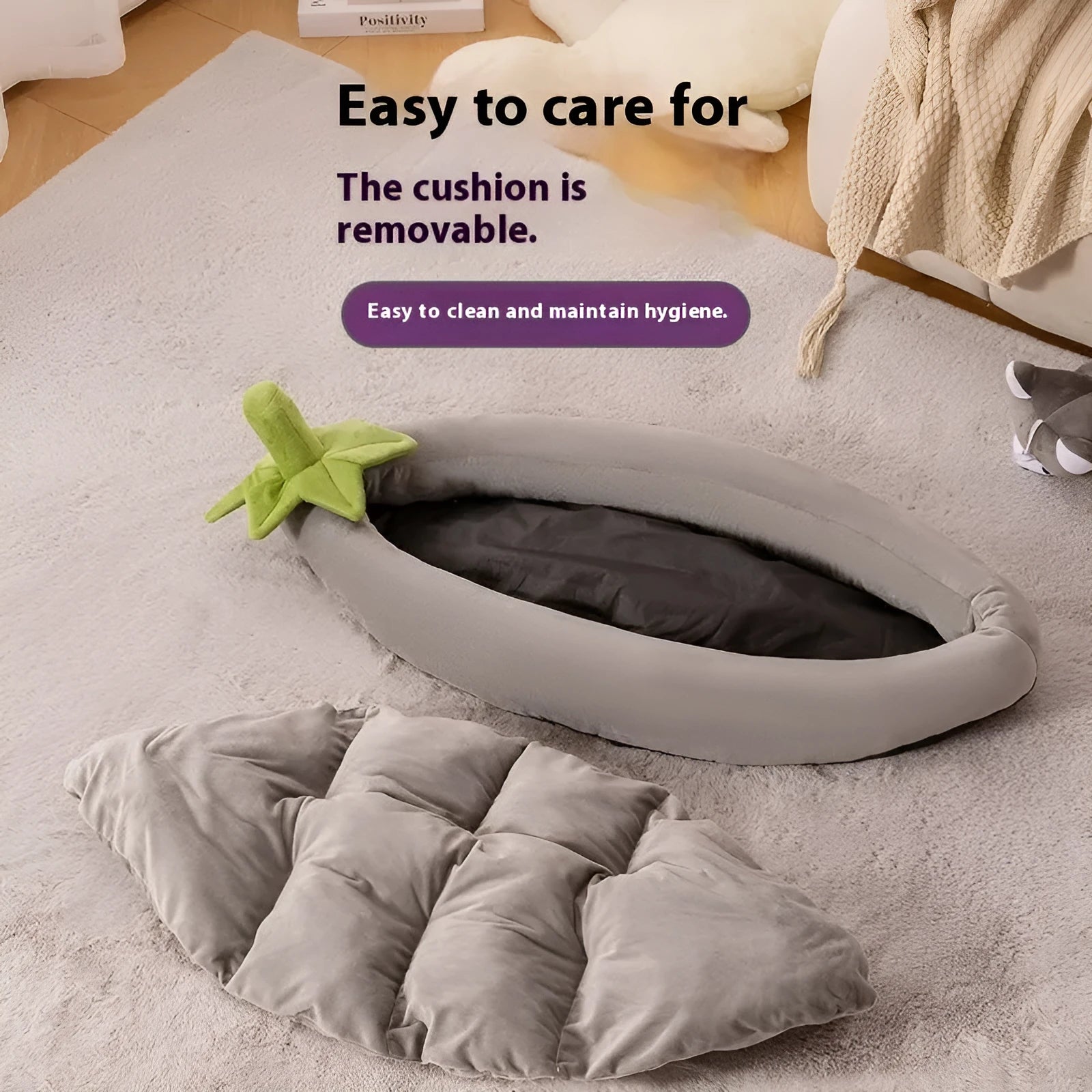 Removable washable cloth dog mat in brown, grey, orange, or purple colours on a white background