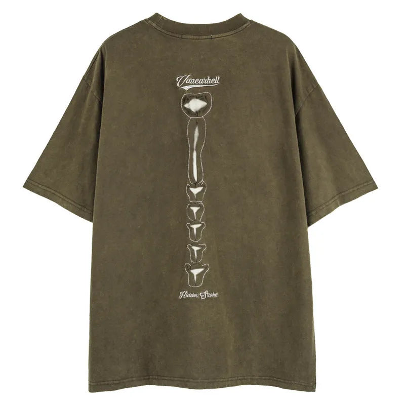 Men's black skull print cotton T-shirt with loose fit and drop shoulder design