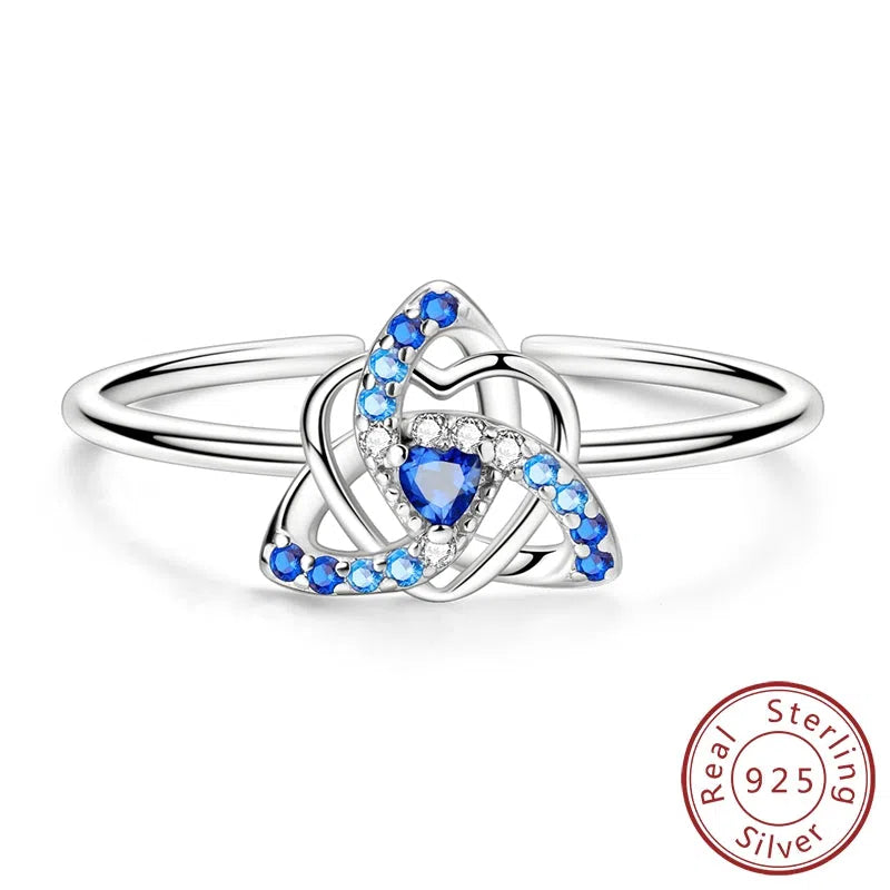 925 sterling silver heart-shaped dreamcatcher ring in blue colour adjustable opening
