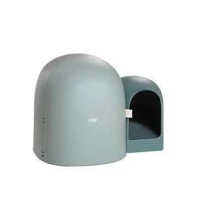 Fully enclosed oversized cat litter box in ABS plastic, shown in Moss Green colour.