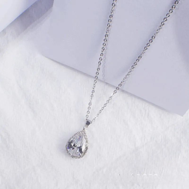 Rose gold drop necklace with rhinestone pendant in pink colour, geometric Japanese Korean style women's jewellery