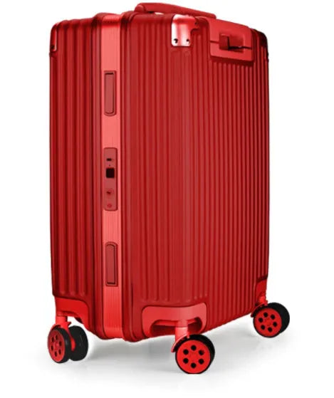 Aluminium magnesium alloy travel suitcase with striped pattern in silver colour, 24-inch size, metal hard shell construction