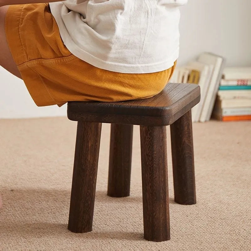 Distressed wood changing stool with bracket structure for living room shoe changing