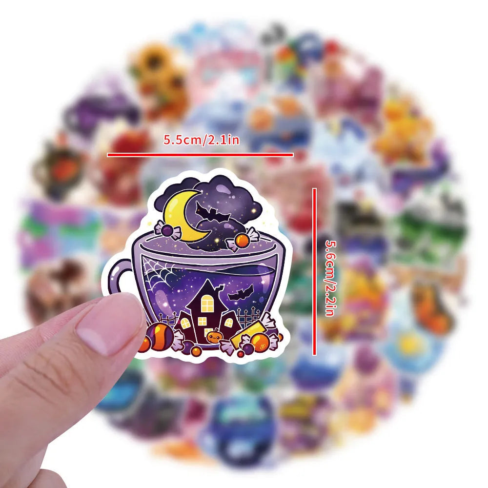 Colourful tea cup design graffiti stickers 50-piece set for sports equipment and luggage customisation