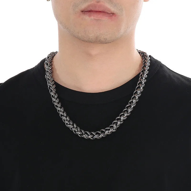 Men's antique silver titanium steel keel chain necklace with large hemp flower links