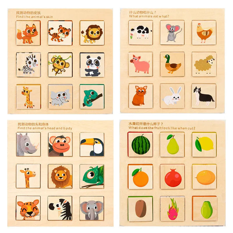 Wooden Montessori matching puzzle board with colour pieces, 17.5cm diameter, in colour box packaging