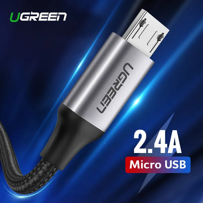 Grey Micro USB data cable with 2.4A fast charging, shown against a plain background