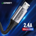 Grey Micro USB data cable with 2.4A fast charging, shown against a plain background
