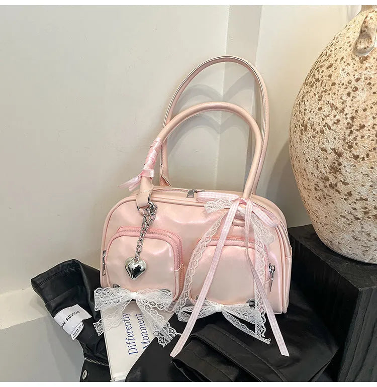 Soft PU shoulder bag in beige with cross-body strap and mobile phone pocket