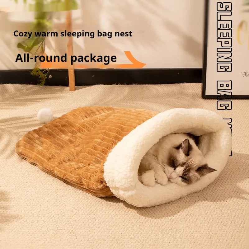 Blue rabbit motif flannel cat sleeping bag nest bed measuring 50 by 40 centimetres.