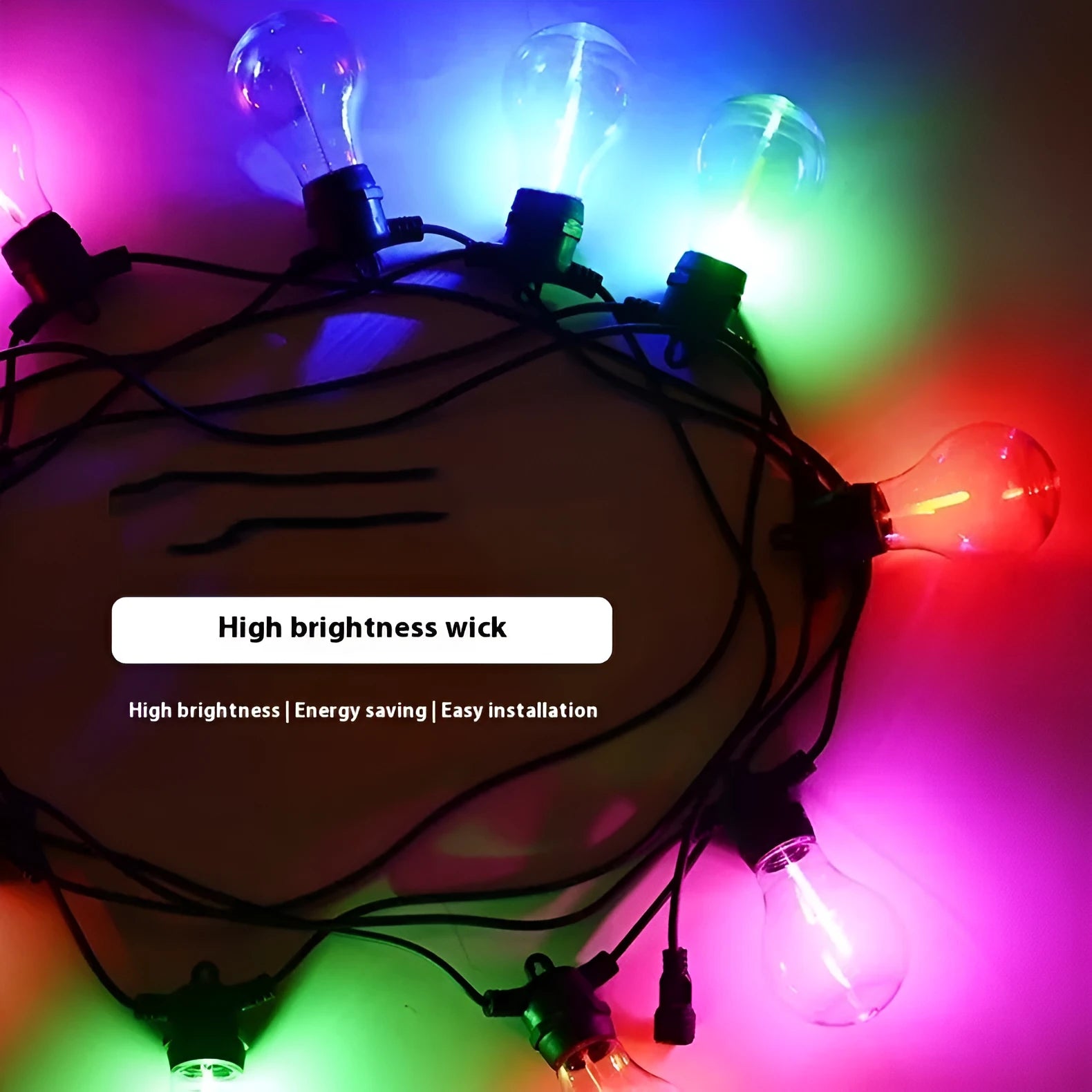 Outdoor waterproof decorative string lights with 10 A60 bulbs in transparent case meteor design