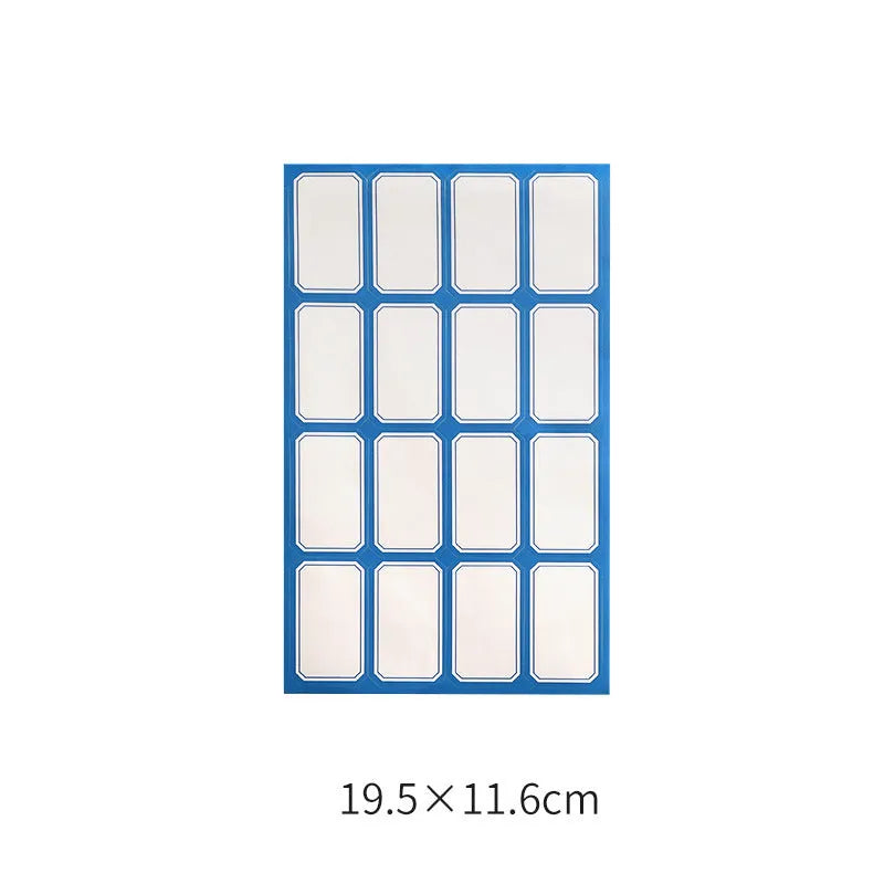 Handwritten label indicating adhesive stickers in white with multiple grid formats and colour options