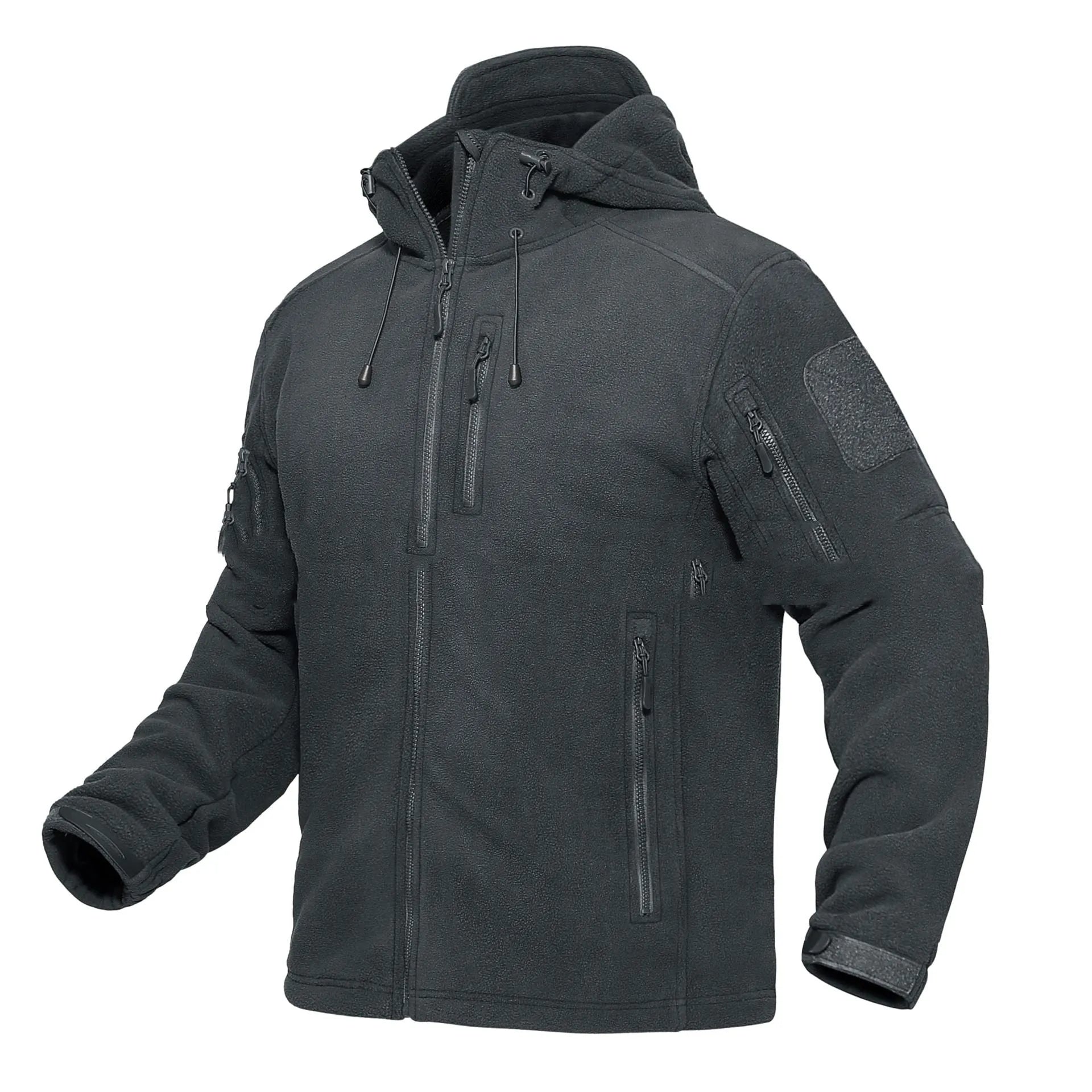 Men's hooded corduroy winter jacket in army green, long sleeves, polyester fabric