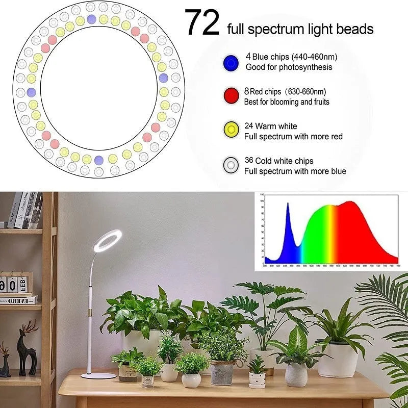 6-inch Angel Ring retractable floor plant grow light with aluminium alloy shell on a white background.