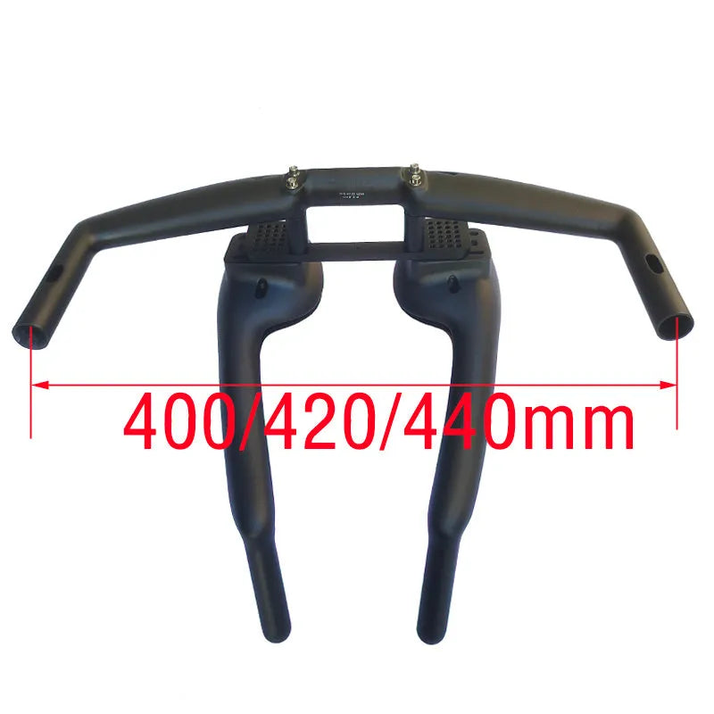 Black carbon fibre bicycle TT handlebars showing 10 and 15 degree angle options.