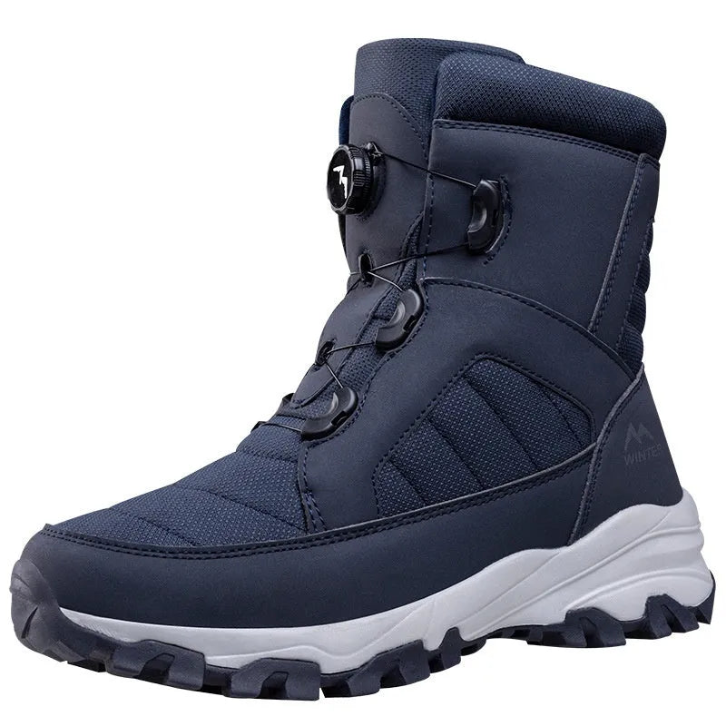 Men's button snow boots fleece-lined winter non-slip Oxford cloth upper black
