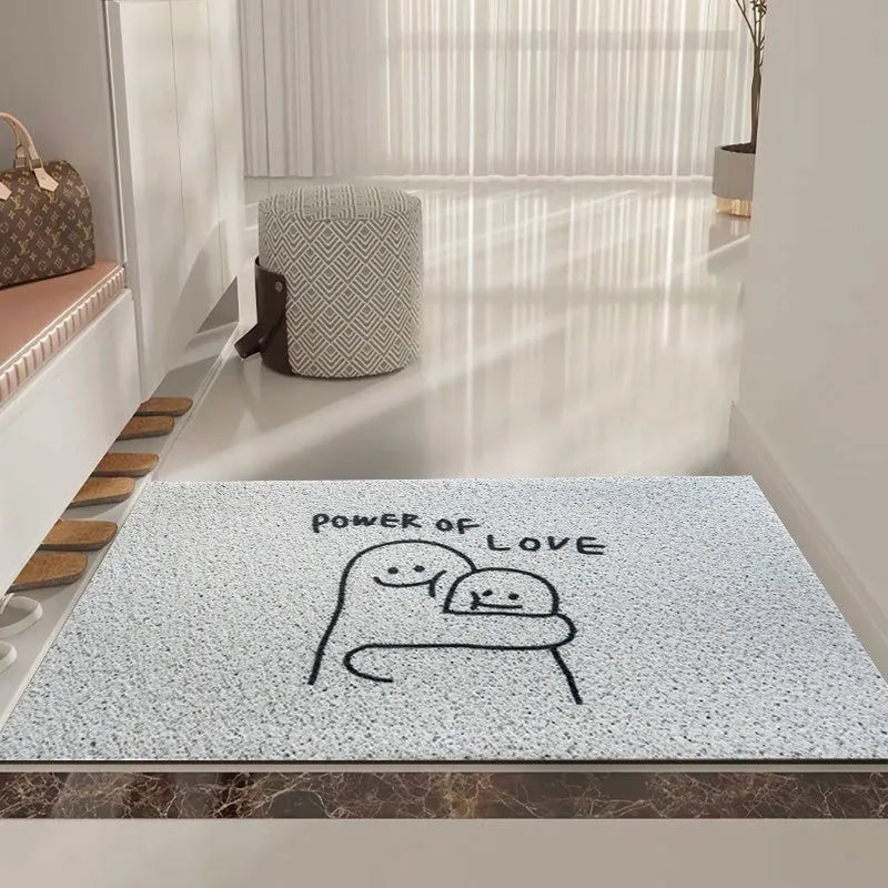 Square PVC floor mat featuring a cartoon Mr. Big Nose geometric pattern in multiple size options.