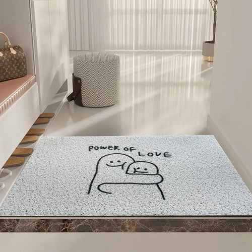 Square PVC floor mat featuring a cartoon Mr. Big Nose geometric pattern in multiple size options.