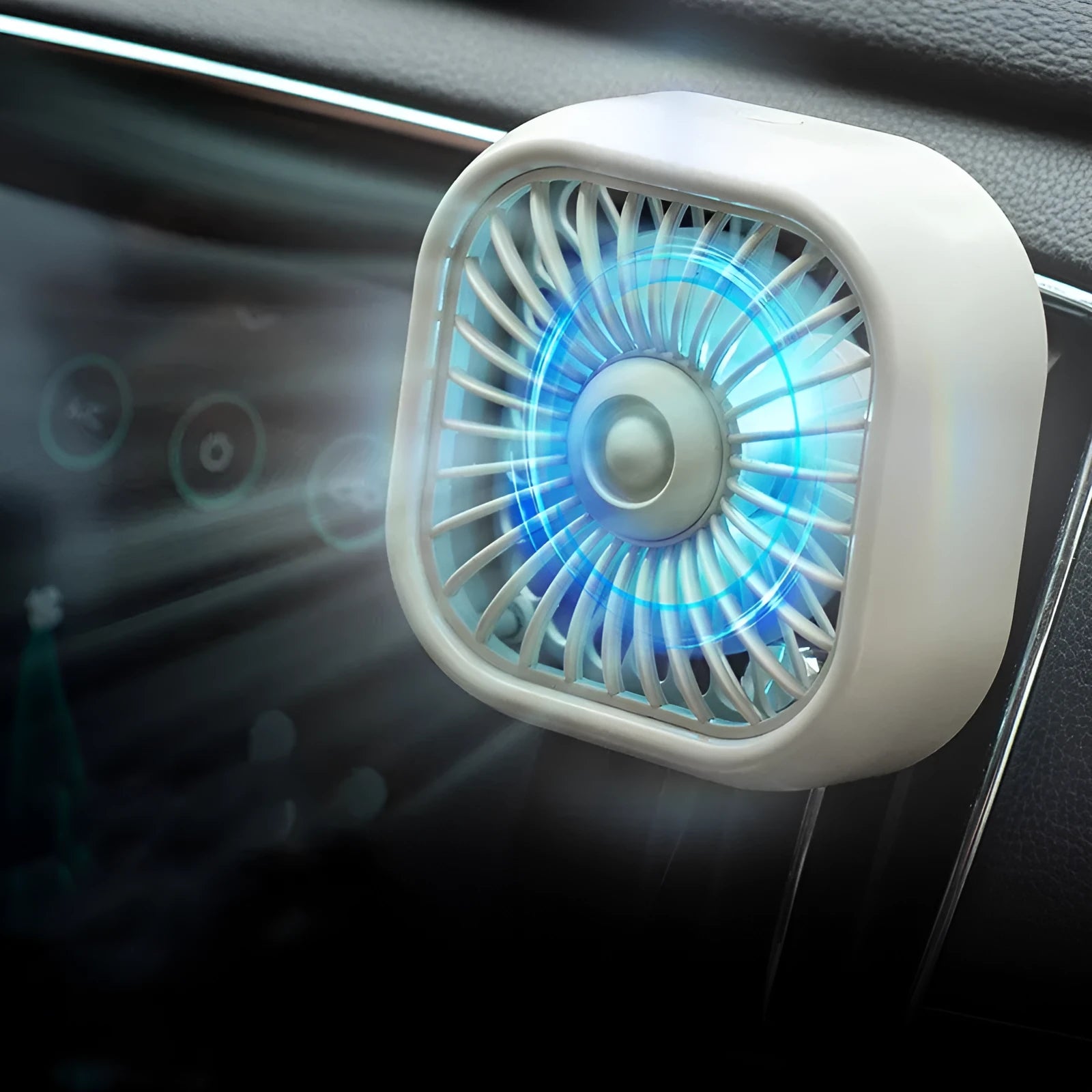 Small USB car fan with three-speed controls for vehicle ventilation