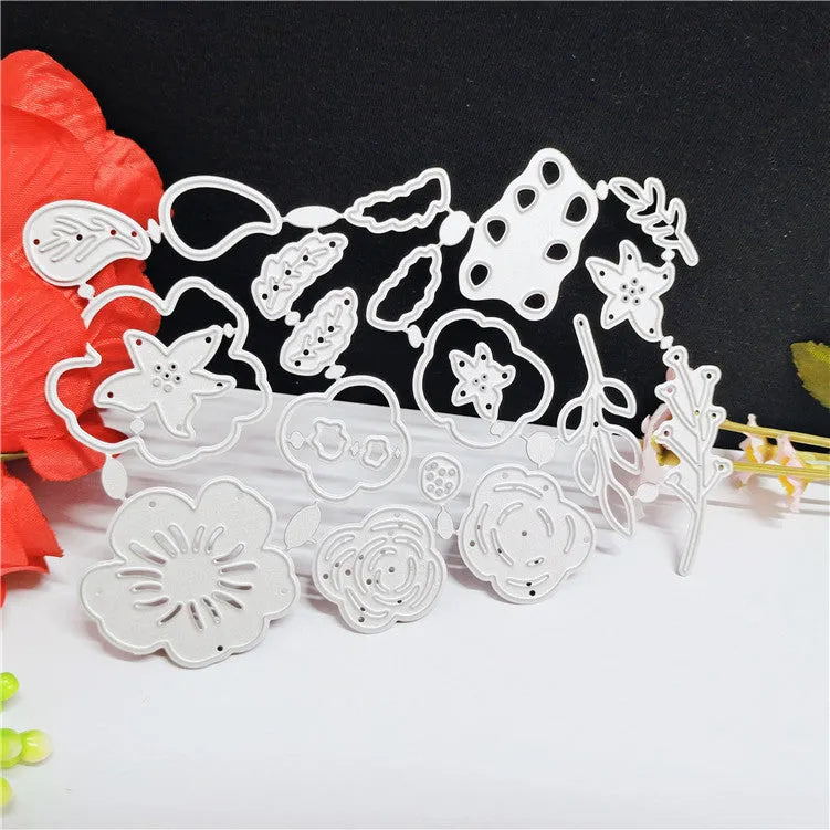 Silver carbon steel flower cutting die for paper crafts measuring 14.3 by 9.9 cm