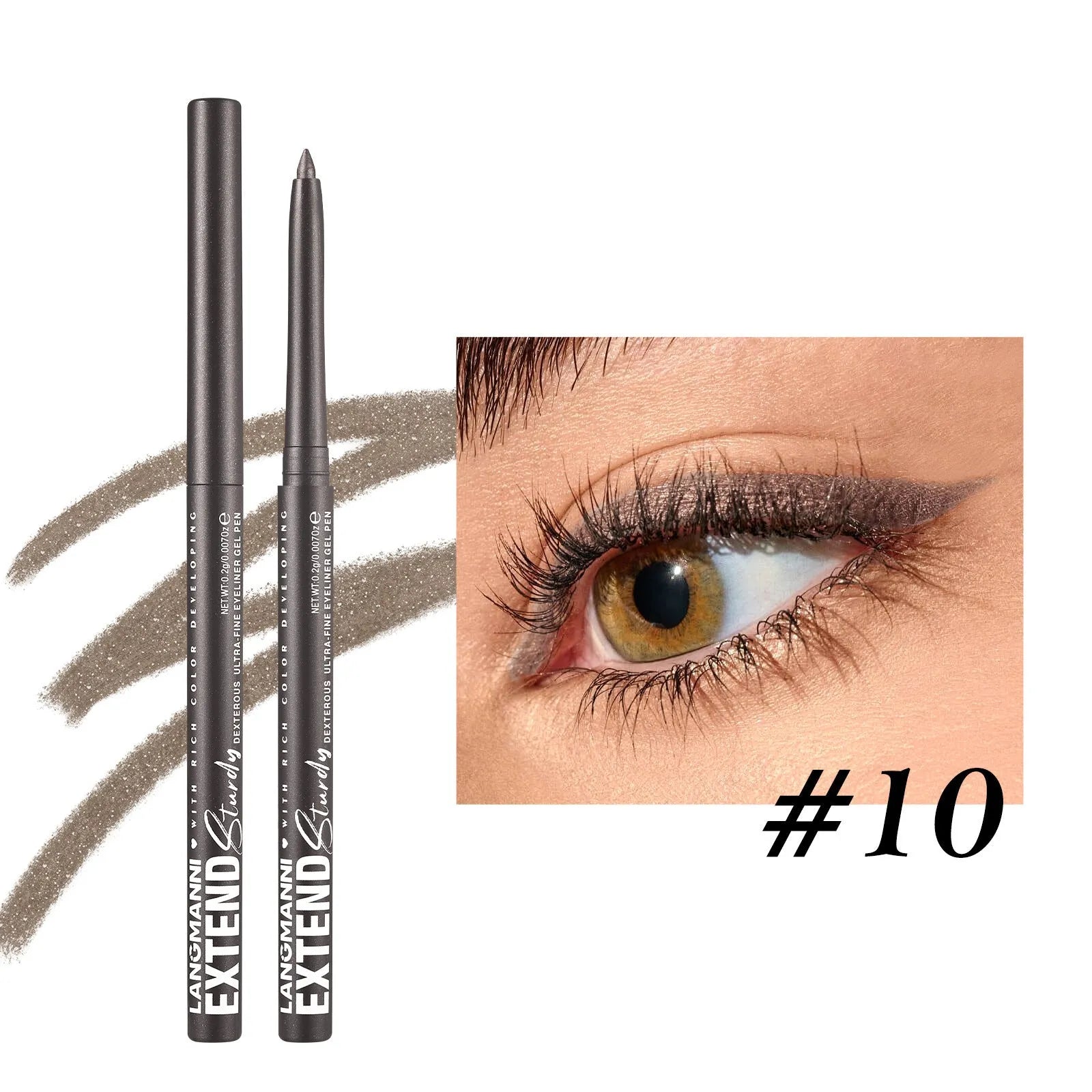 Set of 12 colourful gel glitter eyeliner pencils showing matte, glitter, metallic, and pearl effects