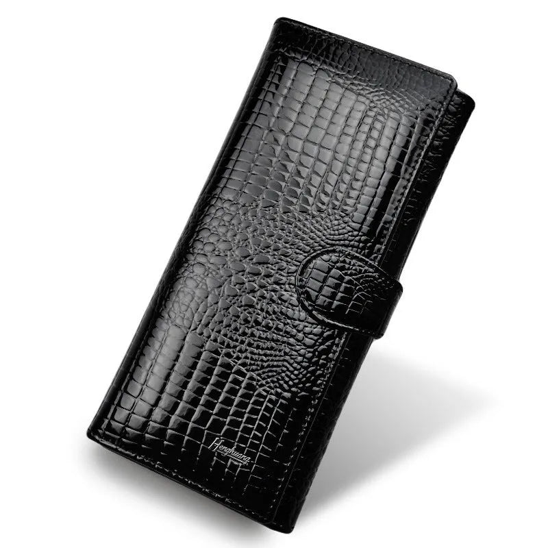 Women's leather coin purse with crocodile pattern texture in red colour