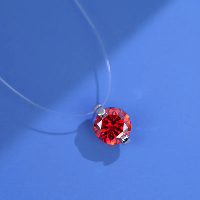 Women's silver moissanite pendant necklace on invisible fishing line with plum blossom design