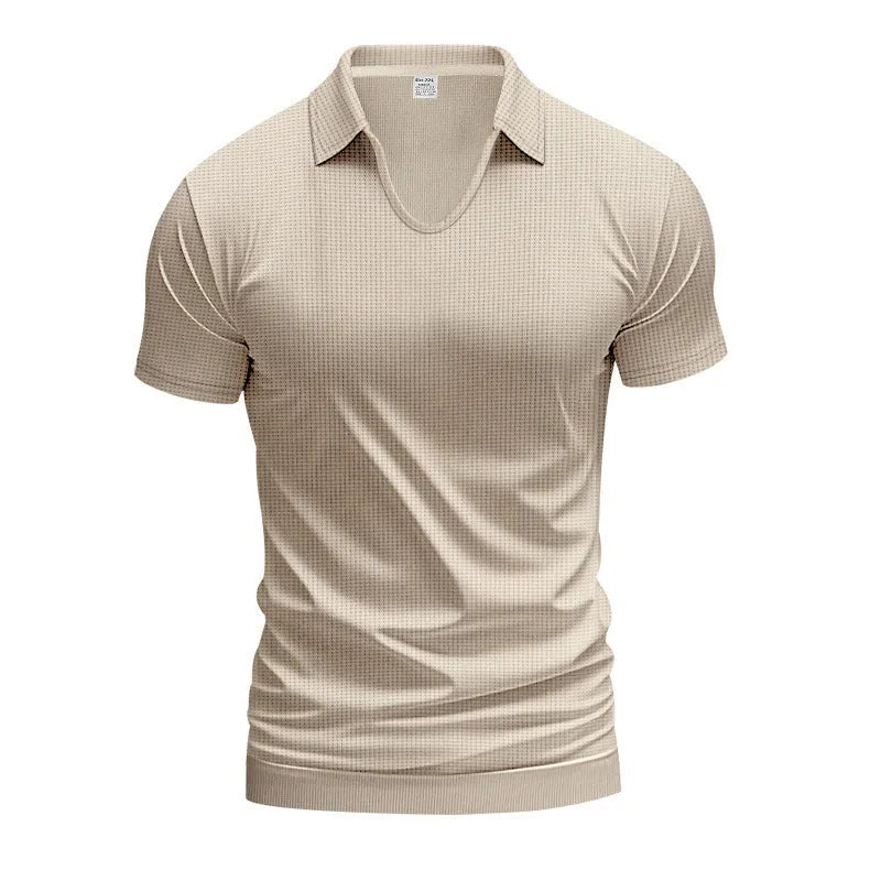 Men's loose fit V-neck short sleeve t-shirt in light blue cotton blend fabric