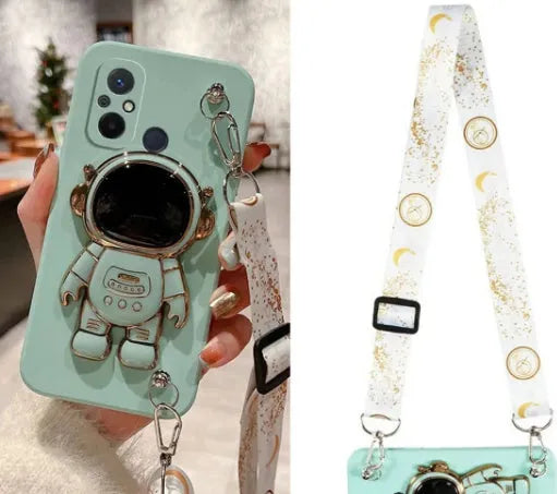 Crossbody silicone phone case with lanyard and bracket for Apple iPhone in black colour option