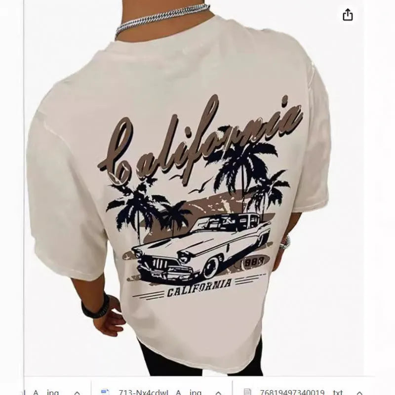 Men's printed street style sports t-shirt with digital pattern on polyester fabric