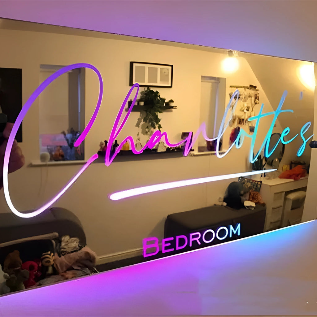 Personalised acrylic LED name mirror light with custom photo, soft glow, and remote control