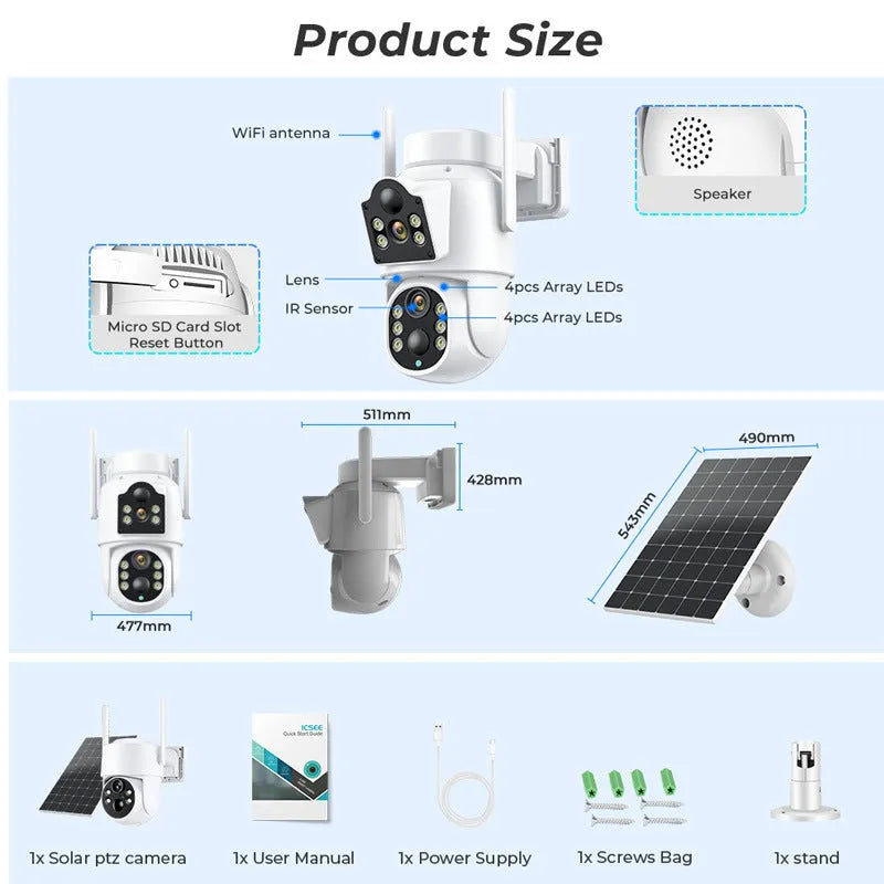 White outdoor solar security camera with attached solar panel for wireless home surveillance