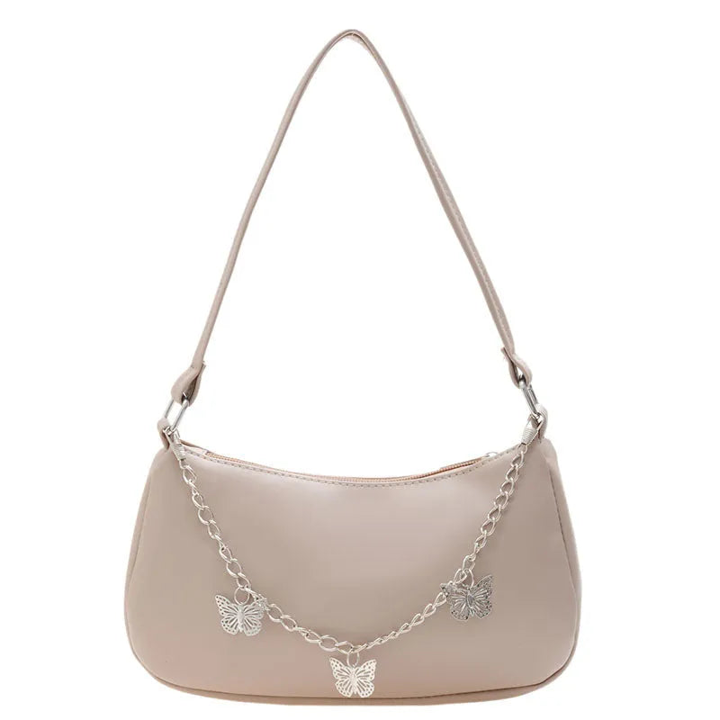 Horizontal square butterfly chain underarm bag in four colour options