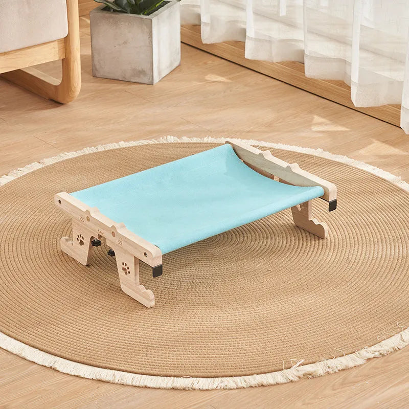 Wooden frame cat hammock bed hanging on a window, suitable for cats and small dogs.