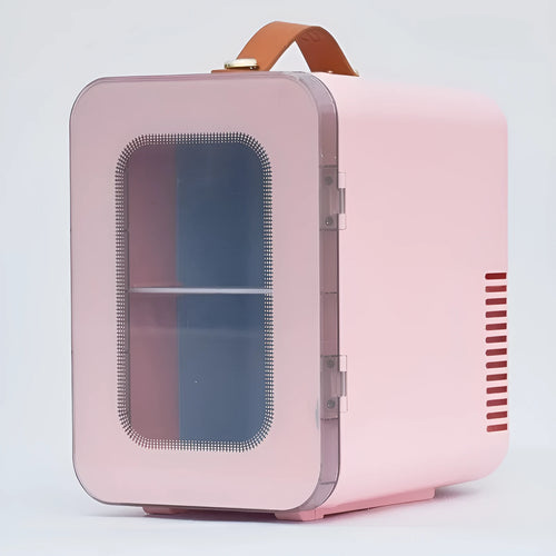 Pink, black and white 6L beauty mini refrigerator with transparent door for car and home dual-use